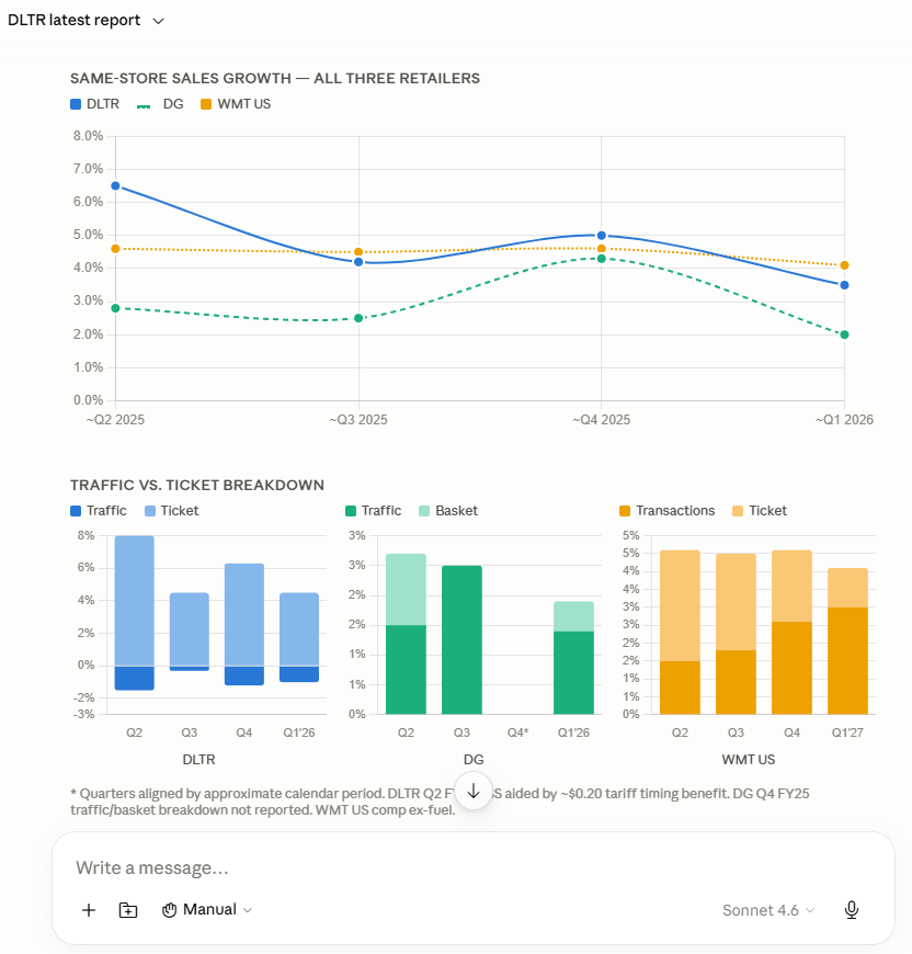 An AI agent researching multiple public companies through the dfin.pro MCP