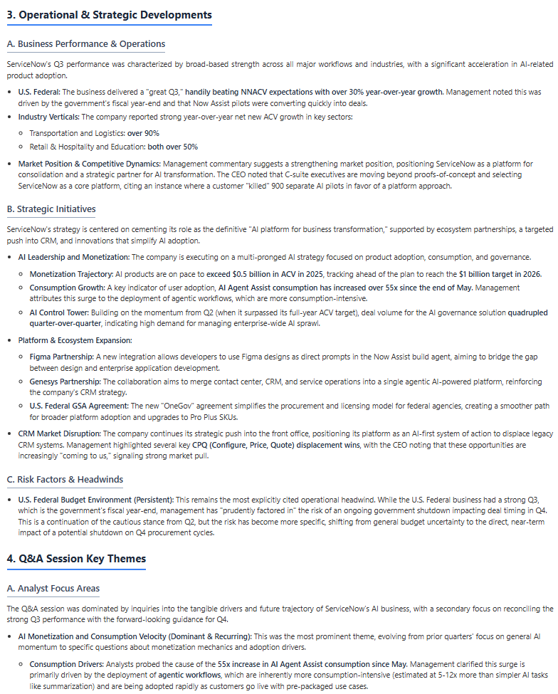Detailed DFin research report screenshot for ServiceNow